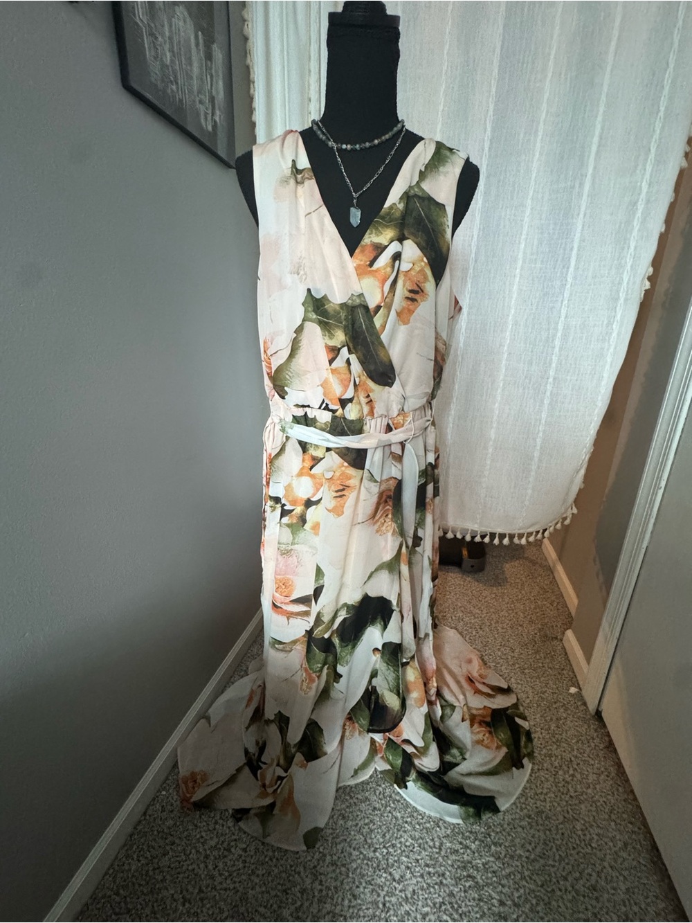 Floral High-Low Wrap Dress in Light Pink